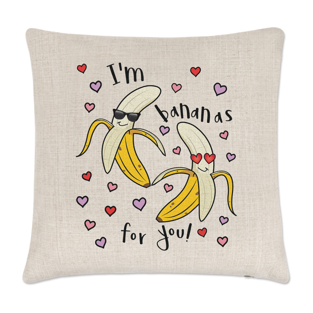 I'm Bananas For You Linen Cushion Cover Pillow - Girlfriend Valentine's Day