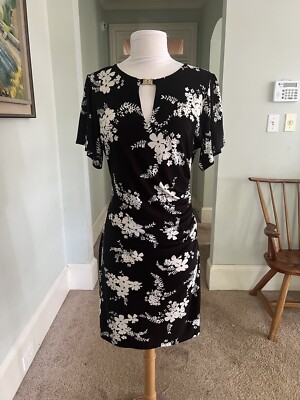 Michael Kors Black White Print Stretch Dress Gold Metal Accent, Sz M, Lk  nw! | eBay