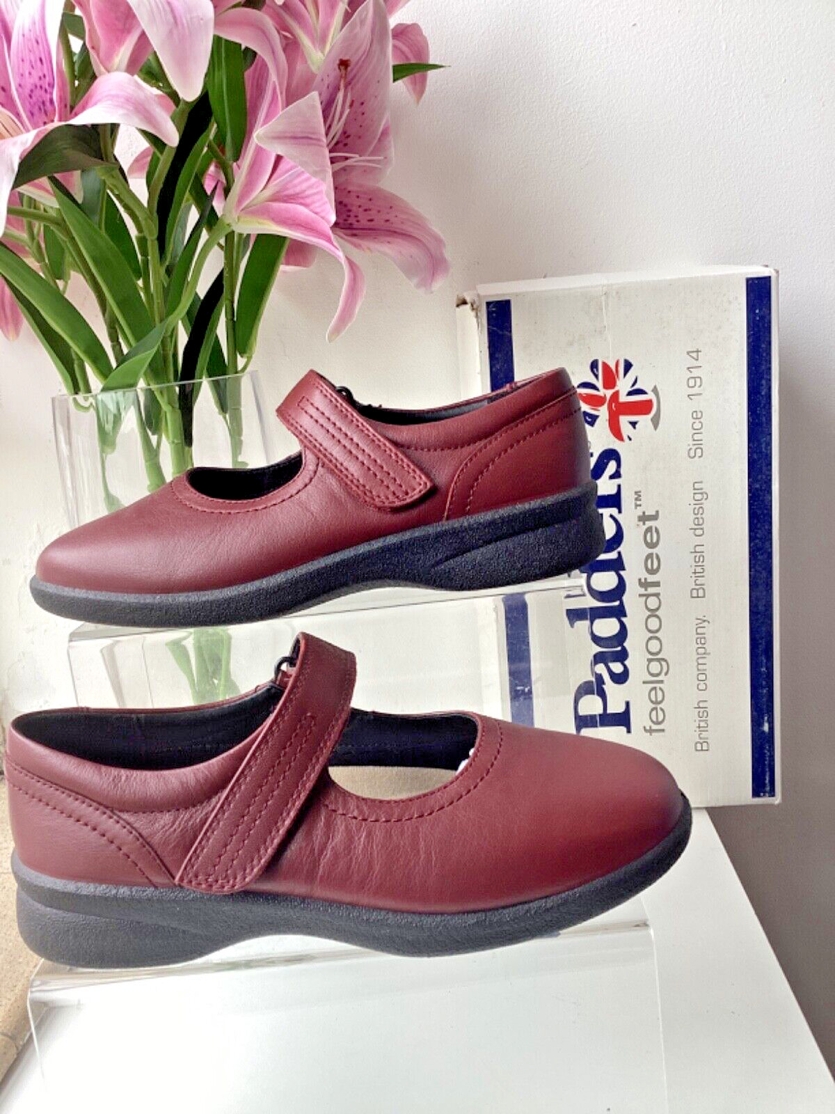 Padders Sprite Cherry Red Leather Shoes BNIB Size 4 3E/4E Wide Fit DualFit