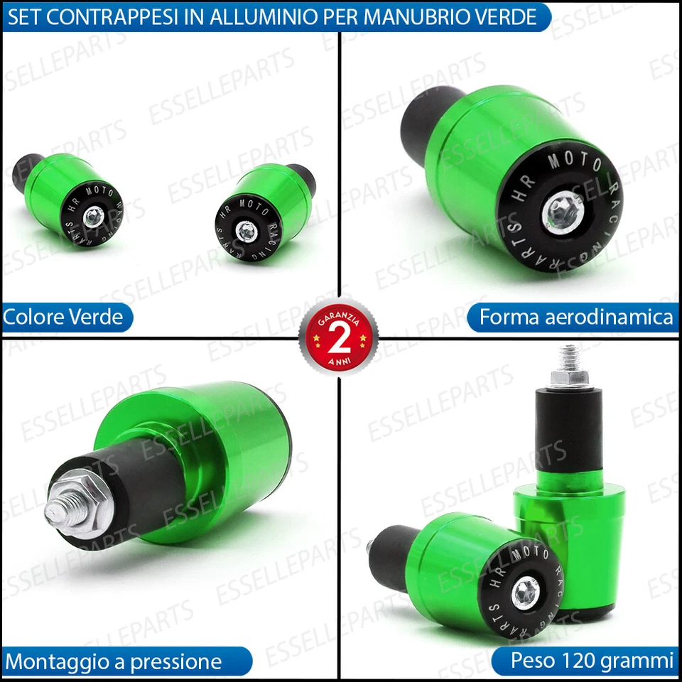 2X CONTRAPPESI MANUBRIO BILANCIERI STABILIZZATORI MOTO SCOOTER ALLUMINIO VERDE - Immagine 2 di 4