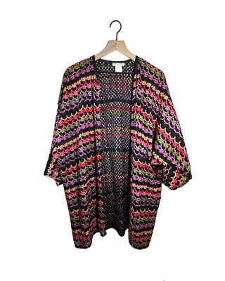 VINTAGE OSCAR DE LA RENTA RIBBON CROCHET OPEN CARDIGAN COVER UP WOMENS SZ  Large