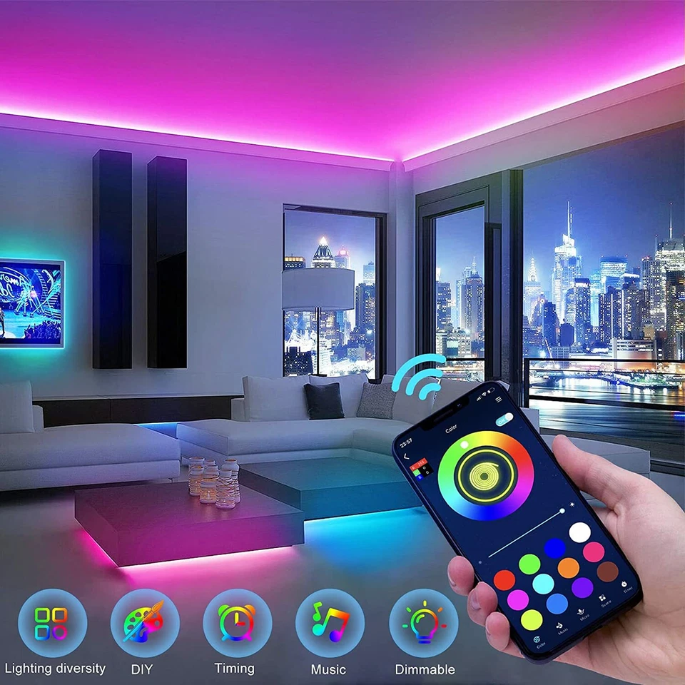 100Ft 66Ft 33Ft LED Strip Lights 5050 Music Sync Bluetooth Remote Bar Light Kit - Image 3 of 4
