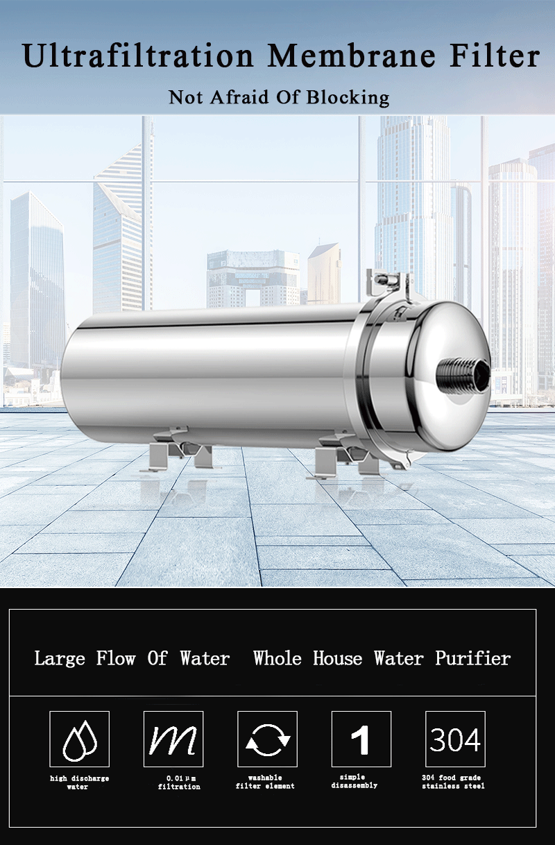 Stainless PVDF Ultrafiltration Membrane Filter 3/4 inch Inlet/Ou