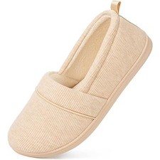 HomeTop Womens 9 Tan Soft Memory Foam Polycotton Slide On Loafer Slipper Shoes