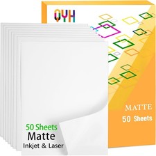 QYH Printable Vinyl Sticker Paper for Printer - 50 sheets Matte Waterproof