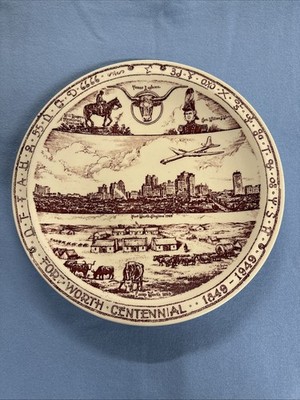 Vintage 1949 Fort Worth Texas Centennial Plate Stripling s Dept by Vernon Kilns