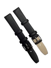 2 Piece 20mm Genuine Leather Black Watch Band Slim Flat Grain Strap Set of 2