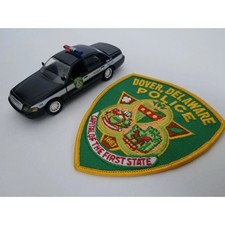 Roadchamps 1:43 Diecast Police Cruiser and  Dover DE Police Agency Patch