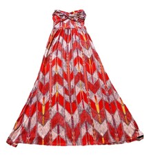 WOMENS RED MULTICOLOR GUESS MAXI DRESS SIZE S - BANDEAU SLEEVELESS