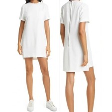 Alice And Olivia Catalina Dress Sz M Short Sleeve Shift Knee White Coastal