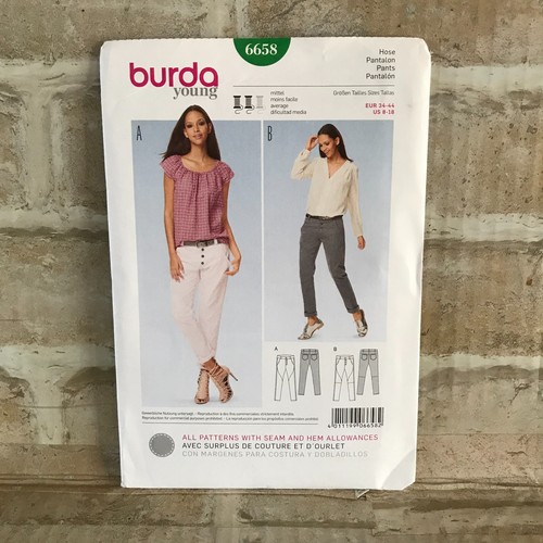 Burda Sewing Pattern 6658 Misses 8-18 Slim Hip Hugger Jeans Pants 2 Styles - Picture 2 of 5