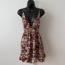 Urban Outfitters XS Multicolor Floral Mini Dress Strappy Open Back Ruffle Boho