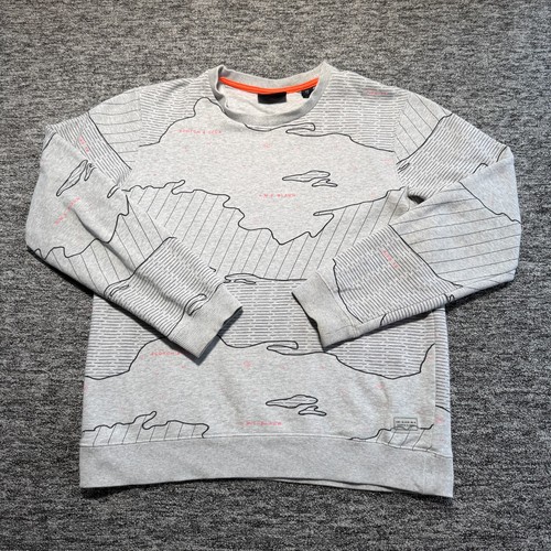 Scotch & Soda Pullover Herren Large grau Karte Artwork Sweatshirt Rundhals Baumwolle
