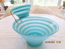 RARE Vintage TURQUOISE Swirl  CHIP AND DIP BOWL SET