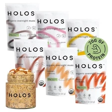 HOLOS Organic Overnight Muesli - 12 Pack Variety Flavors with Jar - Gluten... 