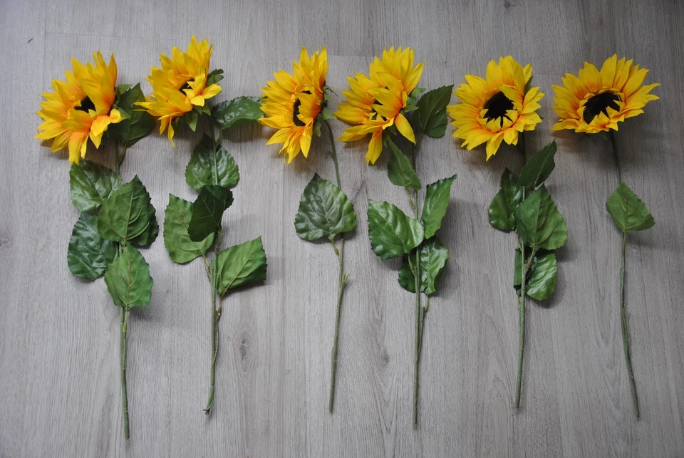 6 x künstliche Sonnenblume mit Stiel 19 x 55cm Deko Kunstblume Blüte Gelb - Bild 2 von 2