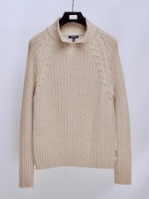 Men's BURBERRY London Vintage Wool Beige Knit Collared Hign Neck Sweater Size M