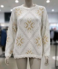 Vintage Holiday Snowflake Sweater Gold  Silver Metallic Winter Christmas Medium