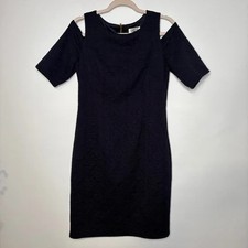 Eliza J. Navy Blue Cold Shoulder Short Sleeve Jacquard Textured Dress Size 10