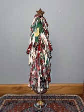 New Vtg Style 23.5” Primitive Rag Christmas Tree On Glass Pedestal Base