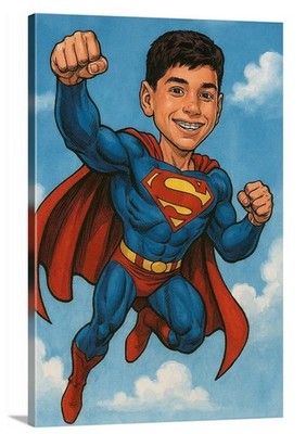 Custom Caricature Canvas. Your Image All Sizes Make Your Child A Superhero