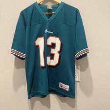 Vintage 90  s Miami Dolphins 13 NFL Logo 7 Made In USA Jersey T-Shirt Size M Dan