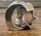 Sterling Silver Star Of David & Crescent Moon Signet Ring - Size 6 - Vintage