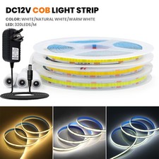 High Density COB LED Strip Lights 12V Flexible Tape Rope Cabinet Kitchen Light