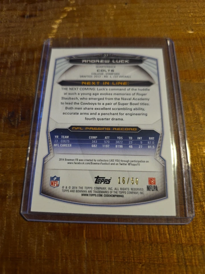 2014 Bowman Chrome Gold Refractor /50 Andrew Luck #22 - Image 2 of 3