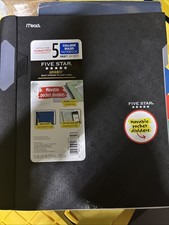 NWT Five Star College Ruled Notebook   200 Pages   Spiral Bound   Black w/ Pocke