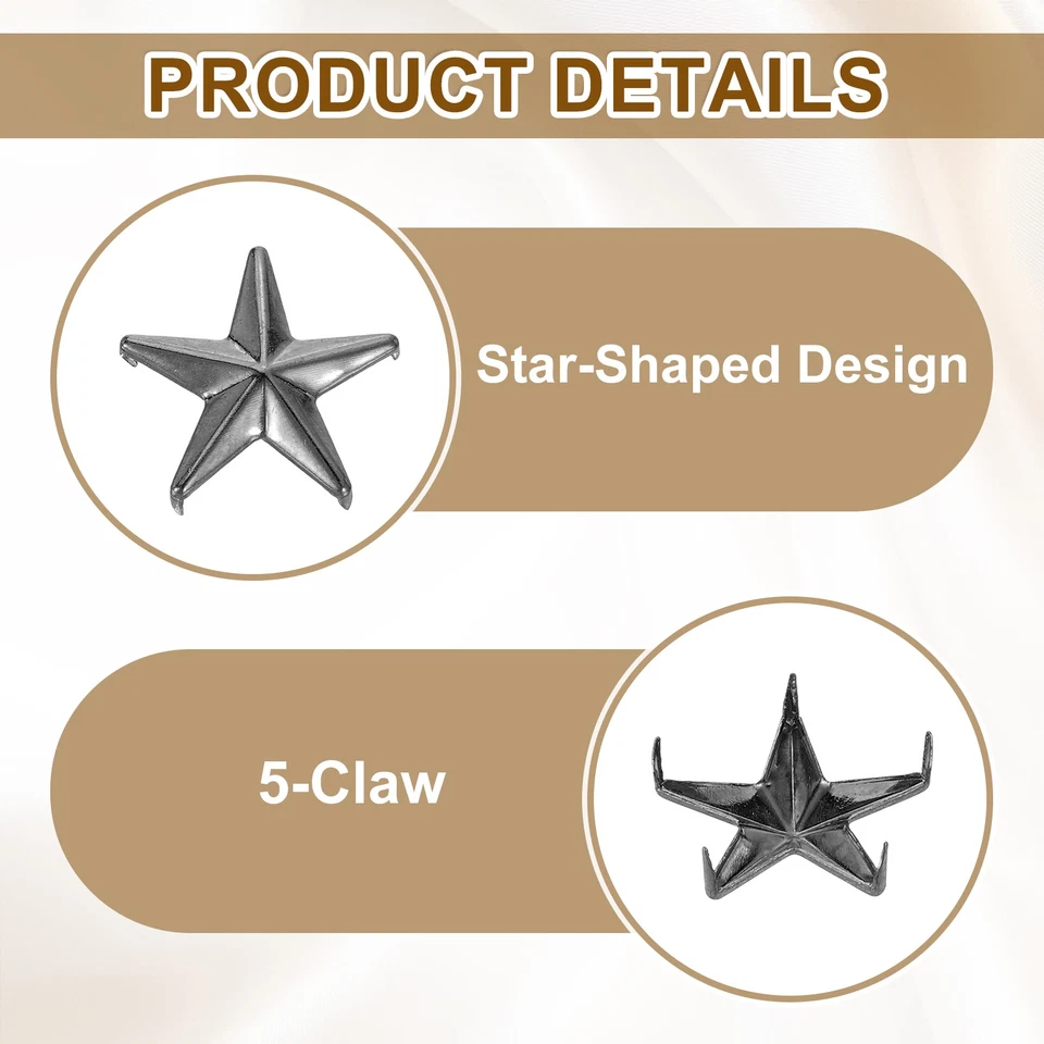 50 piezas remaches Star Studs, 20 mm metal 5 garras cabeza de clavo punk remache perno, gris oscuro Foto 3 de 4