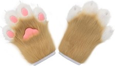 Faux Fur Plush Furry Cat Claw Gloves Fursuit Animal Fox Paws Mittens Halloween C
