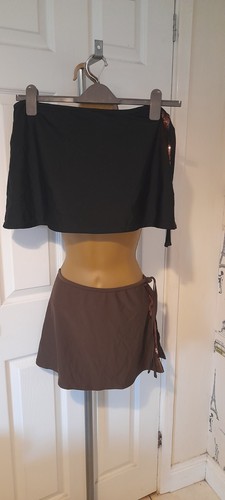 Y2K vintage sarong wrap around mini skirt beach cover up X 2 1 Brown 1 Black 14