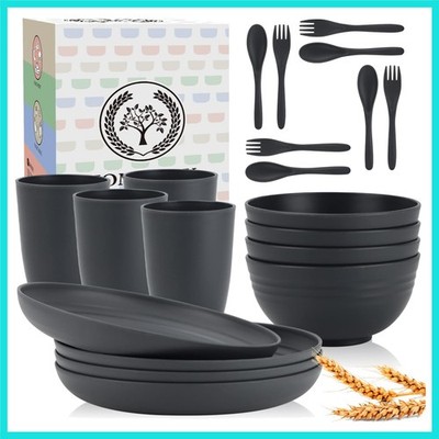 Wheat Straw Sets, 20pcs Unbreakable Microwave Dishwasher Safe Tableware Light...