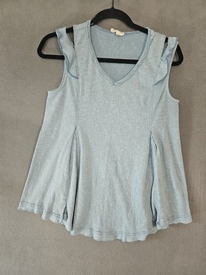 Hem & Threads Womens Small Sleeveless Shirt Boho Blue Textured Vneck Tank 