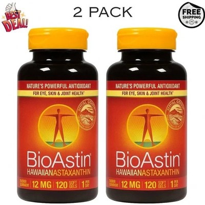 BioAstin Hawaiian Astaxanthin 12 mg   120 Softgels | Exp 10/2027 (2 Pack)