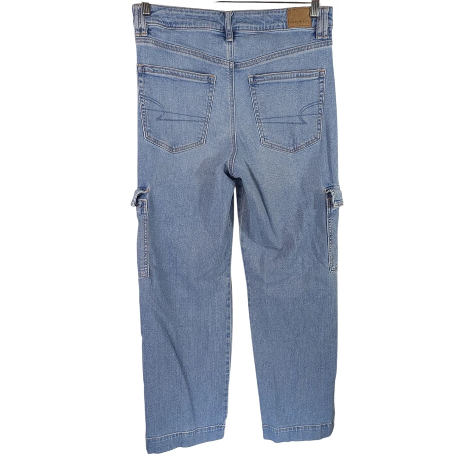 American Eagle Cargo Jeans Size 8 Long Super High Rise Baggy Wide Leg Stretch - Image 4 of 4
