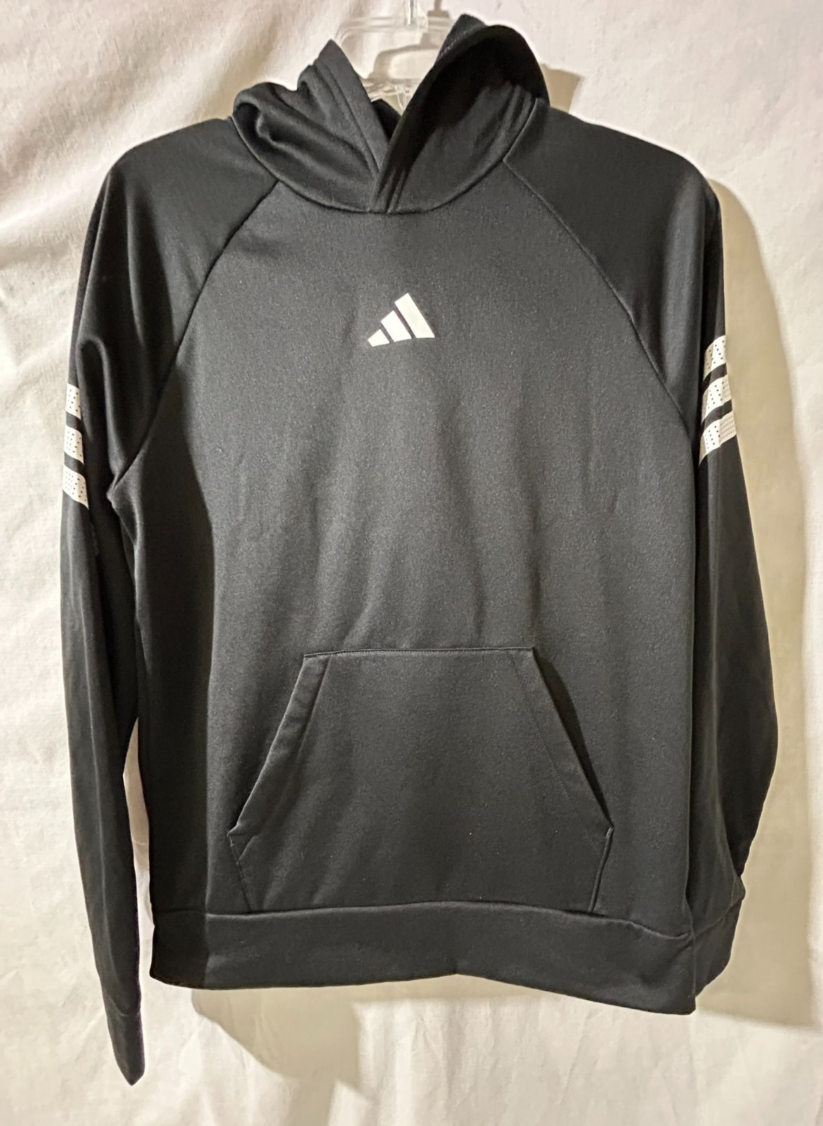 Adidas slim fit black pullover hoodie unisex kids size XL 18-20