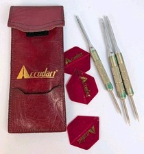 Vintage Accudart Steel Tip Darts Set w/ Leather Case and Flights