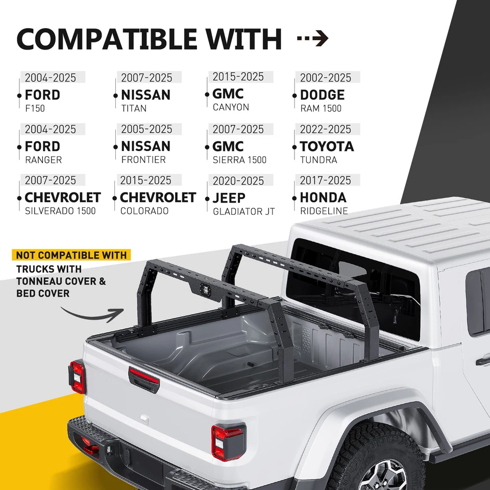 Overland Truck Bed Ladder Rack LED For Ford F150 Ranger / Ram 1500/Sierra 1500 Foto 3 de 4