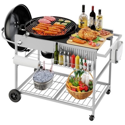 Grill Table for 22 18 Inch Kettle Cart Sliding Lid Rack Lockable Wheels