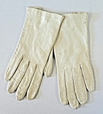 White Lambskin Vintage Leather Gloves Pearl Button Lined Small Wrist Length