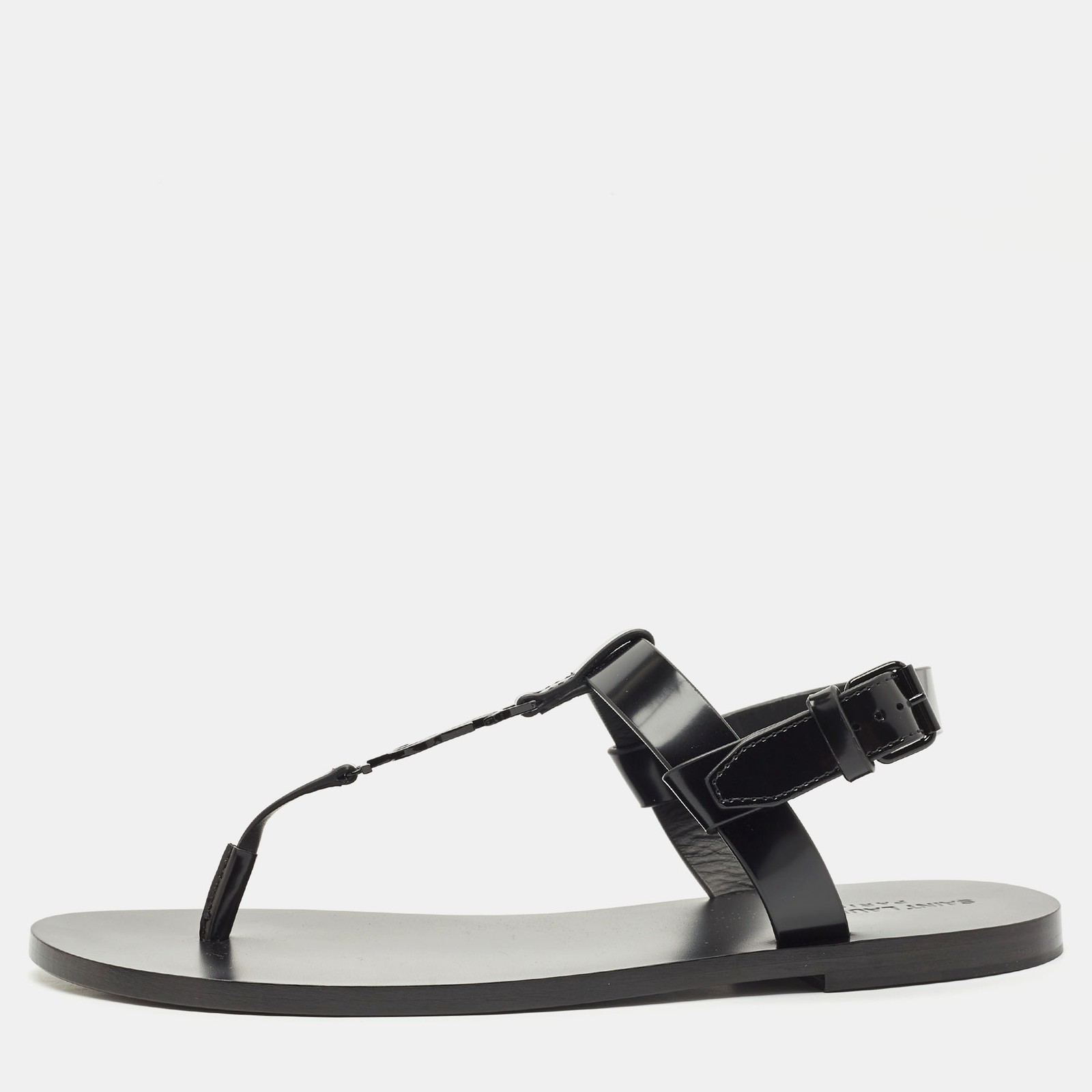 Sandali Saint Laurent neri in pelle Cassandre Thong taglia 45