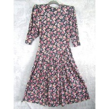 Vintage 80s Byer Too! California Floral Fit Flare Dress Size 11 Made in USA Y2K