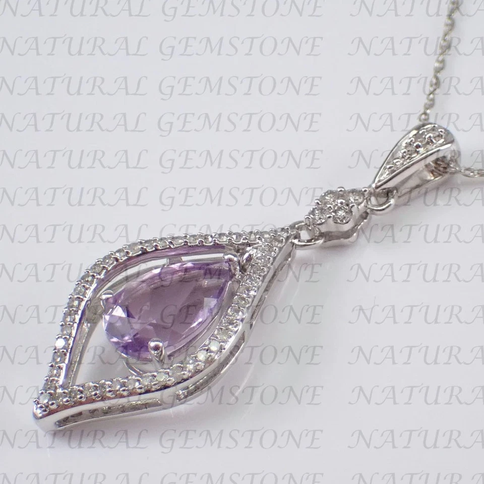 Colgante de diamantes y amatista natural en forma de pera de 4,70 quilates enchapado en oro blanco de 18 quilates Foto 3 de 4
