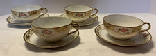Antique Nippon Hand Painted Gold Trimmed Tea Set Tiny Roses 4 Cups 4 Saucers