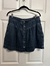 American Eagle 12 Denim Mini Skirt Blue Jeans Button Up Front Y2K Pocket Patch