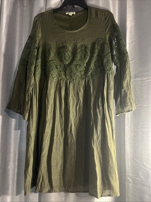 Indigo Rose Dress 1X Plus Crochet Green Flare  38 In Chest Knee Fairy