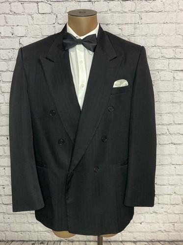 Vtg USA Made Double Breasted 42 Black Stripe Blazer Suit Jacket Raffinati - Picture 2 of 14
