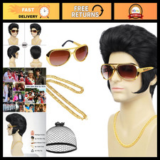 50s 60s Rocker Wig Set with Glasses Necklace for Men's Costume, Cosplay, Hallo